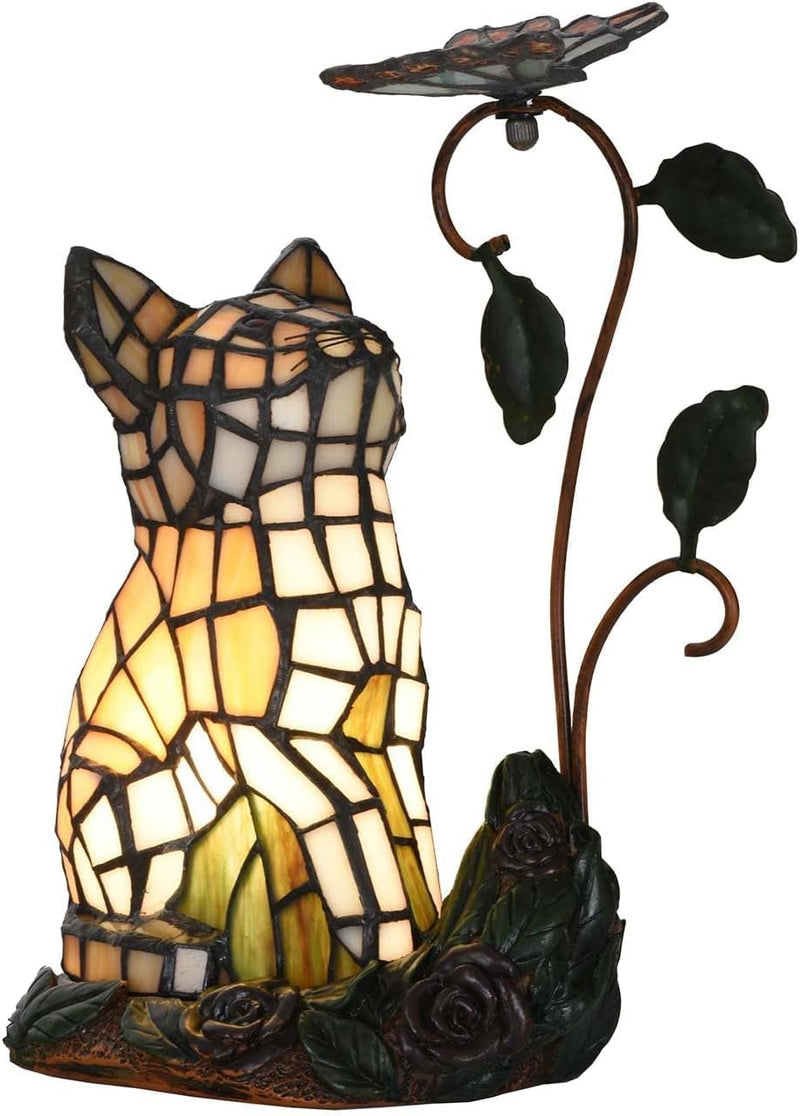 L50891 Tiffany-Style Stained Glass Cat Accent Table Lamp
