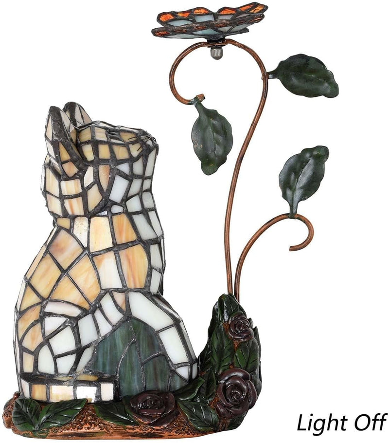 L50891 Tiffany-Style Stained Glass Cat Accent Table Lamp