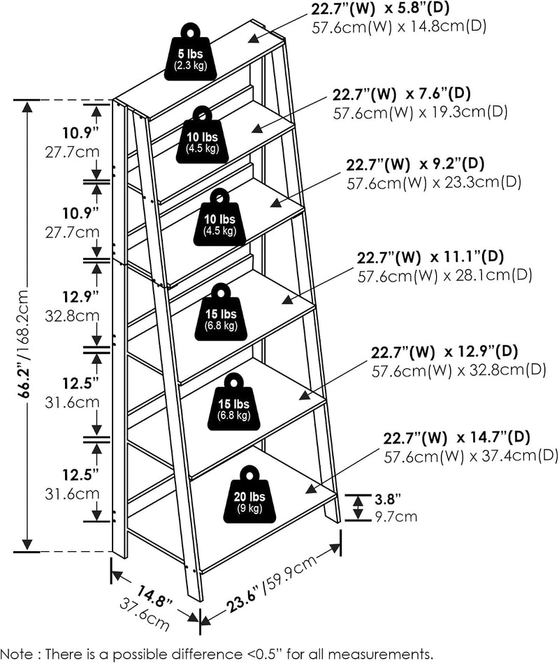 Ladder Bookcase Display Shelf 6-Tier