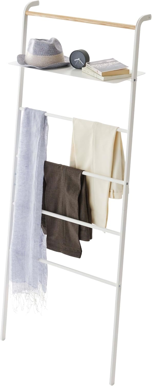 Ladder Hanger with Shelf Steel Wood Minimalist Design