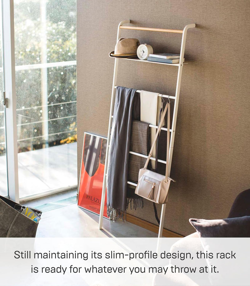 Ladder Hanger with Shelf Steel Wood Minimalist Design
