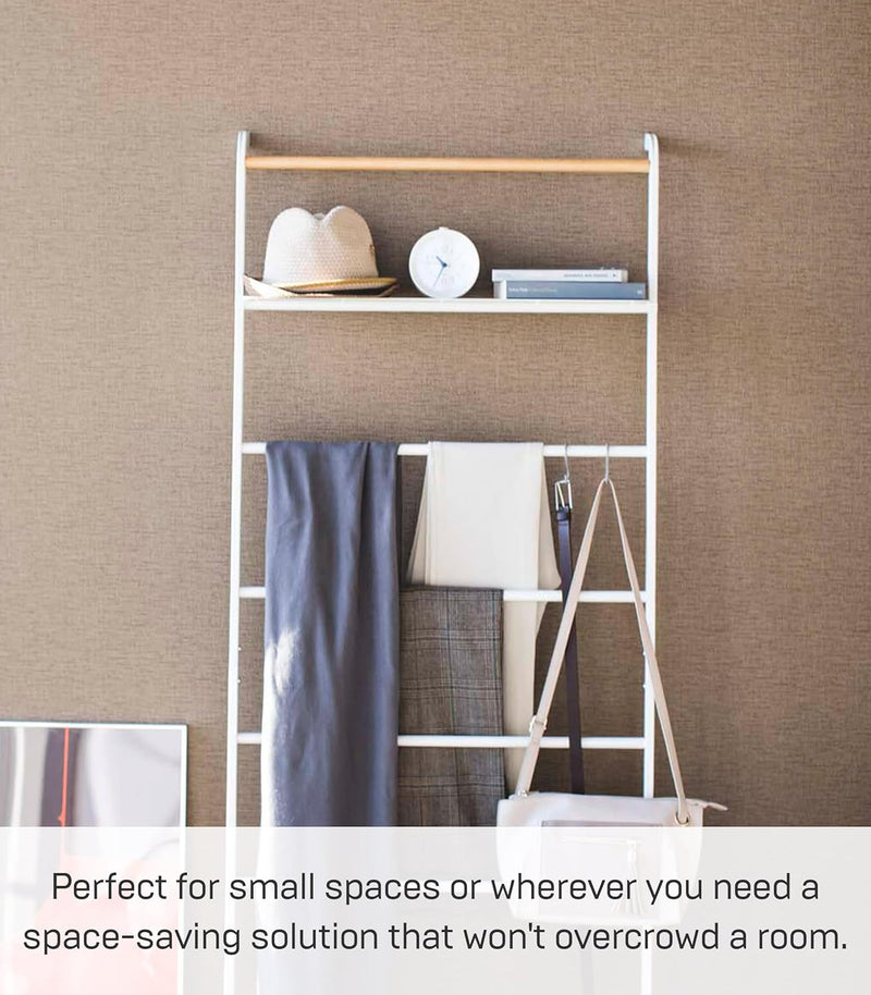 Ladder Hanger with Shelf Steel Wood Minimalist Design