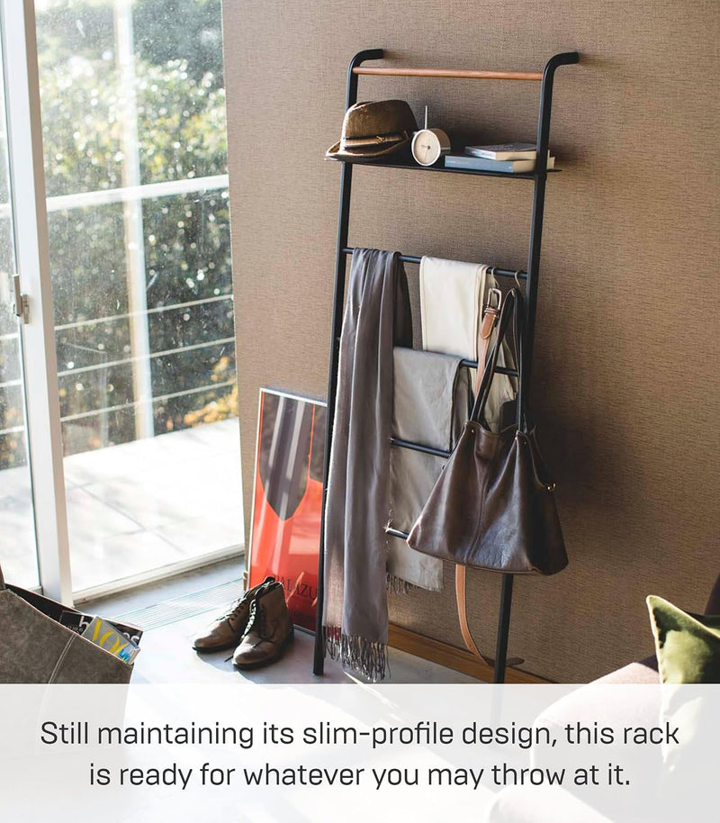 Ladder Hanger with Shelf Steel Wood Minimalist Design