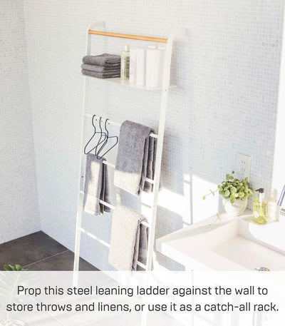 Ladder Hanger with Shelf Steel Wood Minimalist Design