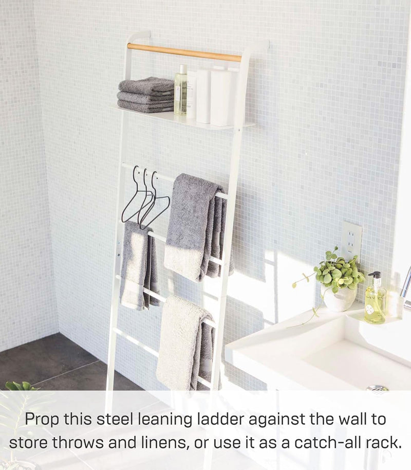 Ladder Hanger with Shelf Steel Wood Minimalist Design