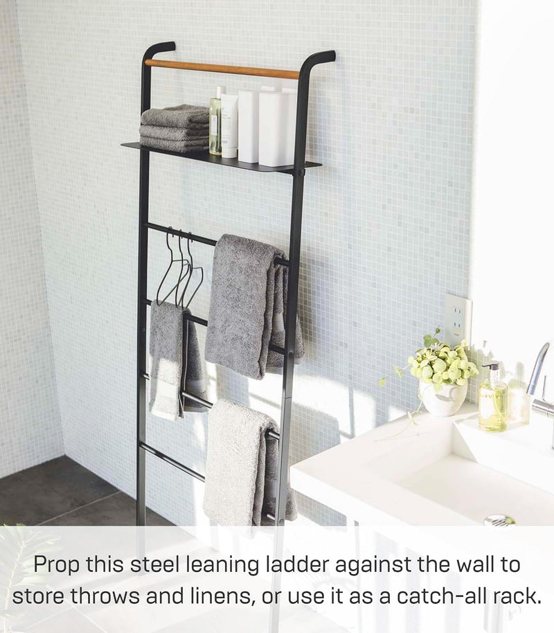 Ladder Hanger with Shelf Steel Wood Minimalist Design