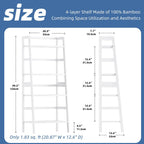 Ladder Shelf 4-Tier Bookshelf Bamboo Leaning Bookcase Display
