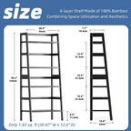 Ladder Shelf 4-Tier Bookshelf Bamboo Leaning Bookcase Display