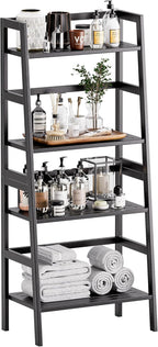 Ladder Shelf 4-Tier Bookshelf Bamboo Leaning Bookcase Display