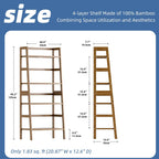 Ladder Shelf 4-Tier Bookshelf Bamboo Leaning Bookcase Display