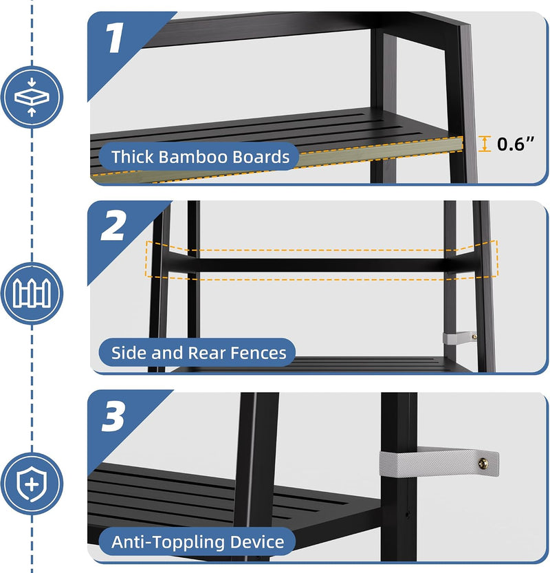 Ladder Shelf 4-Tier Bookshelf Bamboo Leaning Bookcase Display