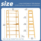 Ladder Shelf 4-Tier Bookshelf Bamboo Leaning Bookcase Display