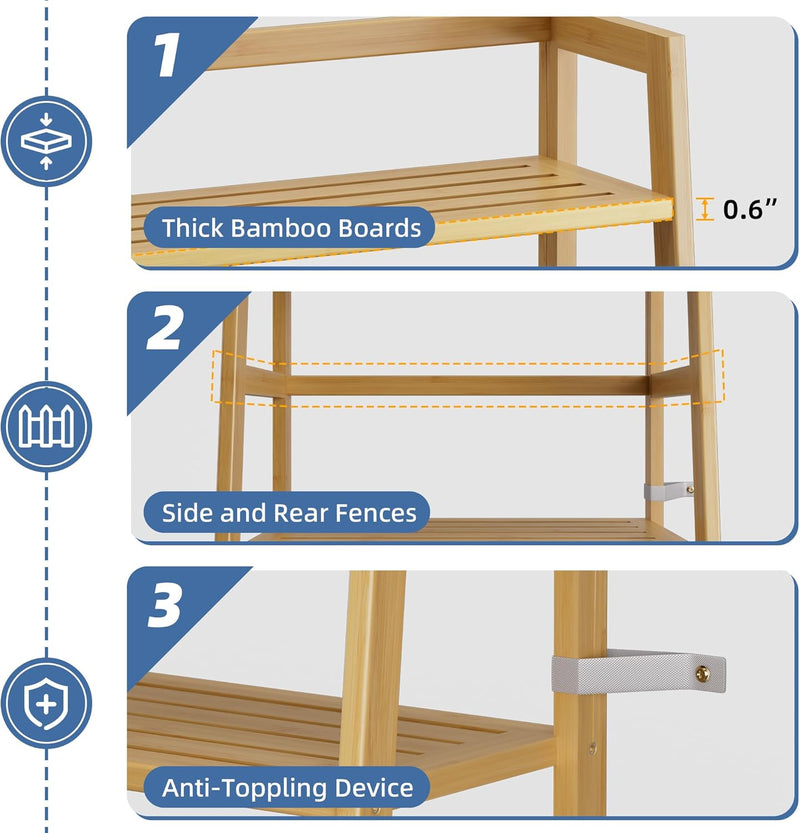 Ladder Shelf 4-Tier Bookshelf Bamboo Leaning Bookcase Display