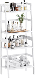 Ladder Shelf 4-Tier Bookshelf Bamboo Leaning Bookcase Display