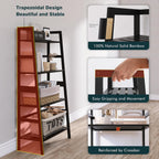Ladder Shelf 4-Tier Bookshelf Bamboo Leaning Bookcase Display