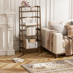 Ladder Shelf 4-Tier Bookshelf Bamboo Leaning Bookcase Display