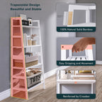Ladder Shelf 4-Tier Bookshelf Bamboo Leaning Bookcase Display