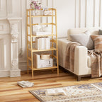 Ladder Shelf 4-Tier Bookshelf Bamboo Leaning Bookcase Display