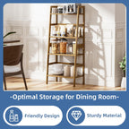 Ladder Shelf 4-Tier Bookshelf Bamboo Leaning Bookcase Display