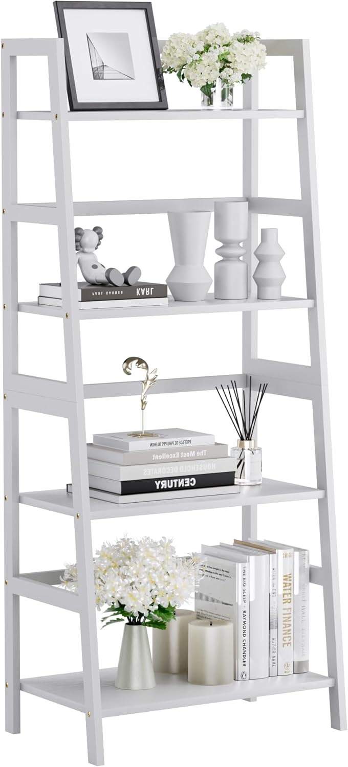 Ladder Shelf 4 Tier Bookshelf Freestanding Bathroom Storage