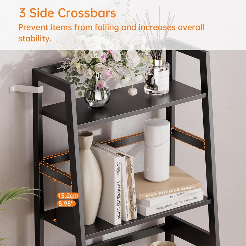 Ladder Shelf 4 Tier Bookshelf Freestanding Bathroom Storage