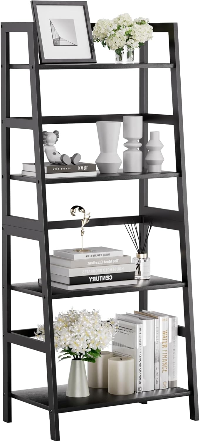 Ladder Shelf 4 Tier Bookshelf Freestanding Bathroom Storage