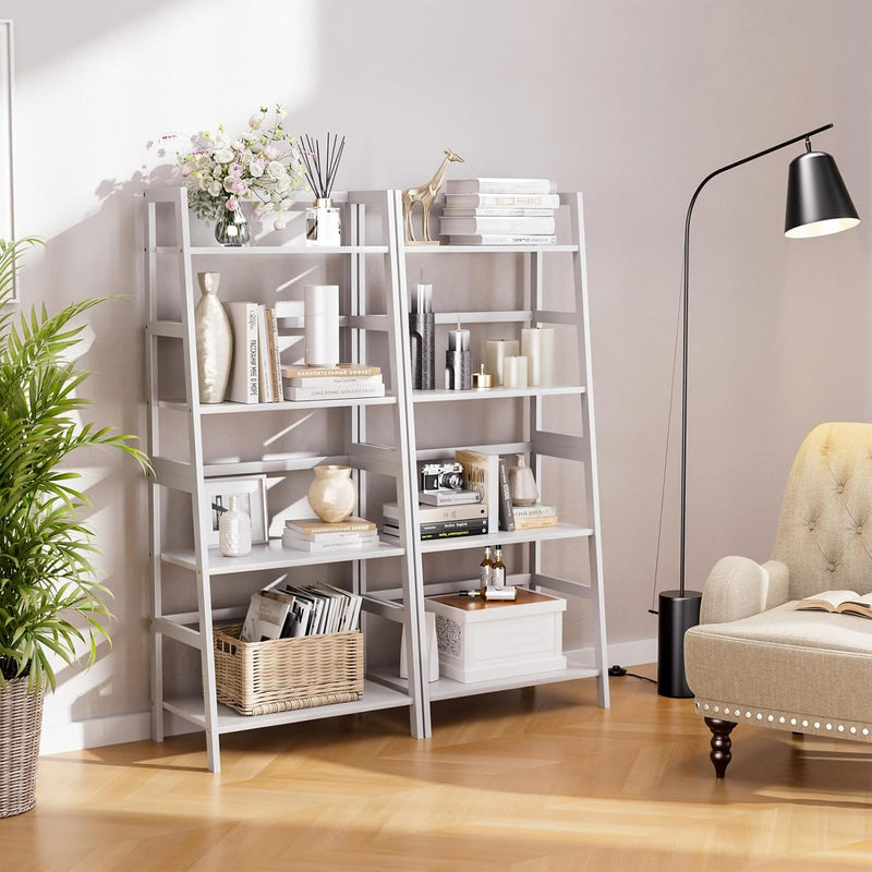 Ladder Shelf 4 Tier Bookshelf Freestanding Bathroom Storage