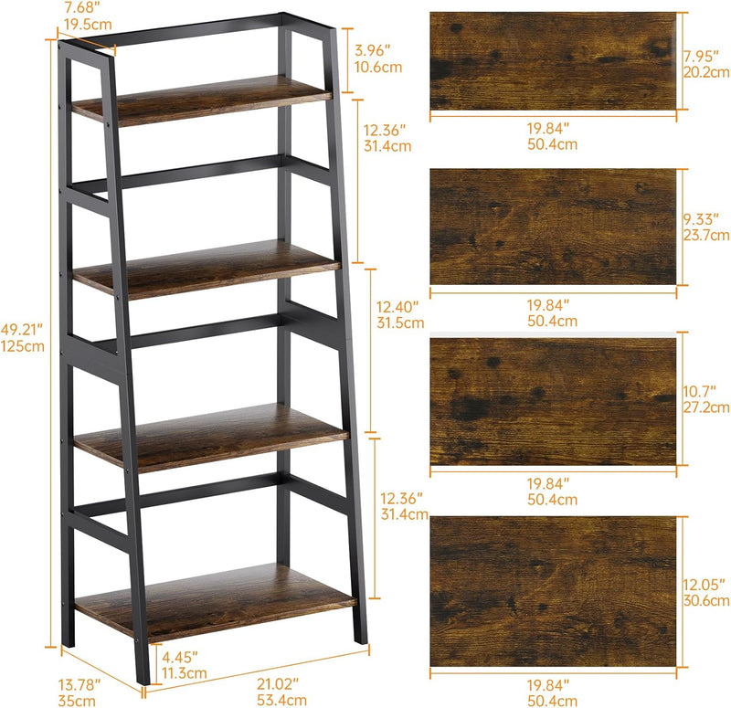 Ladder Shelf 4 Tier Bookshelf Freestanding Bathroom Storage