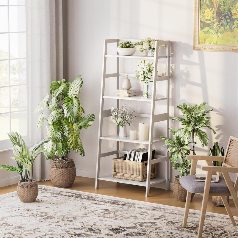 Ladder Shelf 4 Tier Bookshelf Freestanding Bathroom Storage