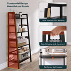 Ladder Shelf Walnut Bamboo Bookshelf 4 Tier Open