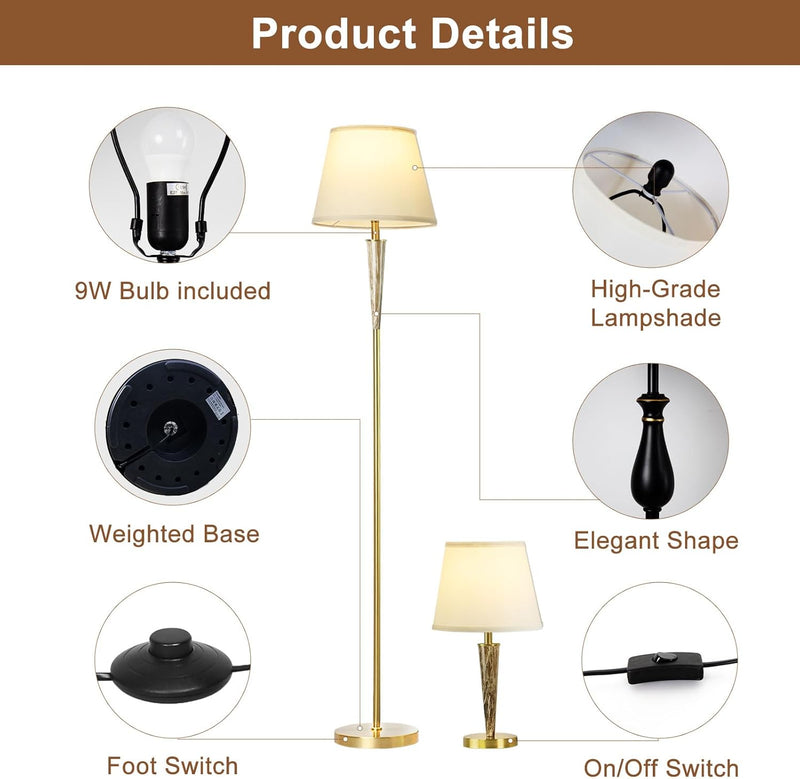 LED Floor Lamp with Frosted Glass Globe 3000K