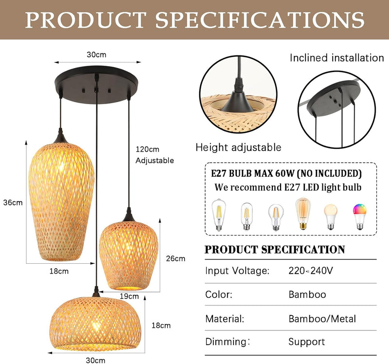 Lamp Shade Bamboo 3-Light Lampshades for Ceiling Lights
