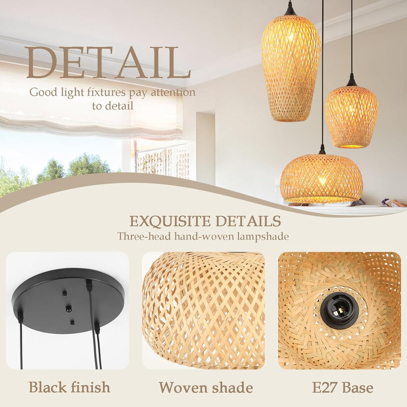 Lamp Shade Bamboo 3-Light Lampshades for Ceiling Lights