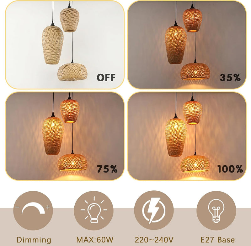 Lamp Shade Bamboo 3-Light Lampshades for Ceiling Lights