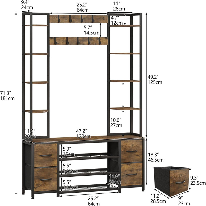 Large 5-In-1 Entryway Hall Tree with Bench Coat