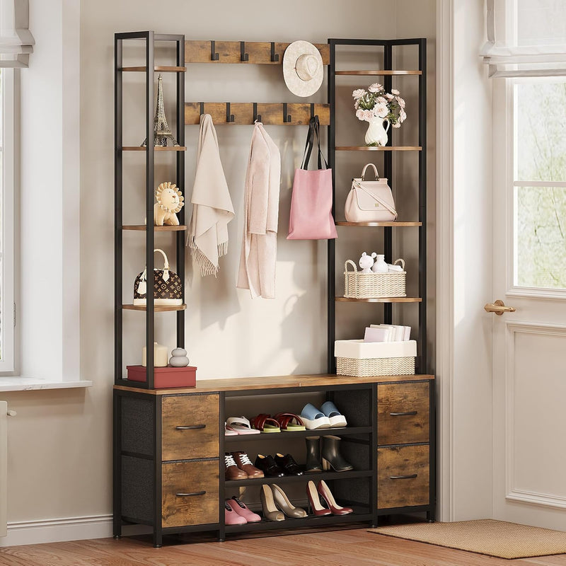 Large 5-In-1 Entryway Hall Tree with Bench Coat