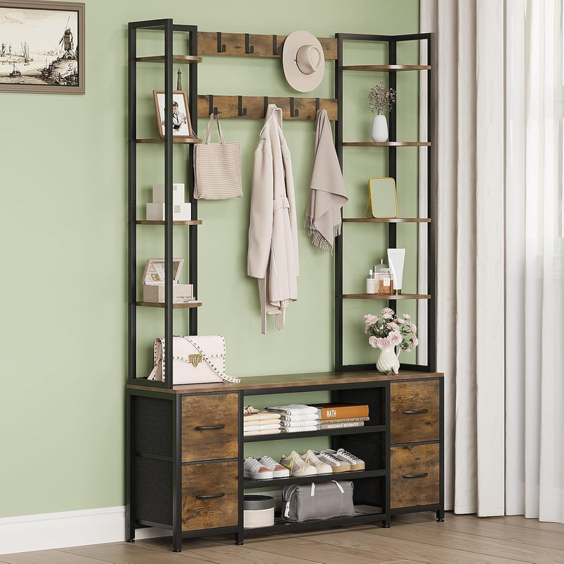 Large 5-In-1 Entryway Hall Tree with Bench Coat