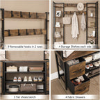 Large 5-In-1 Entryway Hall Tree with Bench Coat