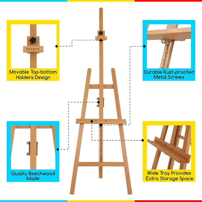 Large Basic Studio Easel: Solid Beechwood Hold Canvas