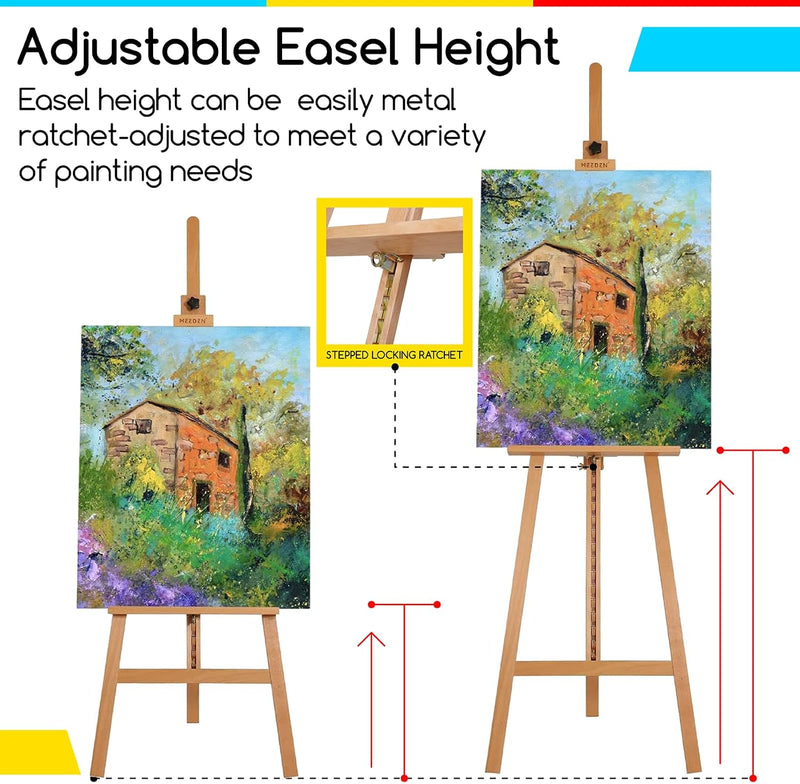 Large Basic Studio Easel: Solid Beechwood Hold Canvas