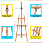 Large Basic Studio Easel: Solid Beechwood Hold Canvas