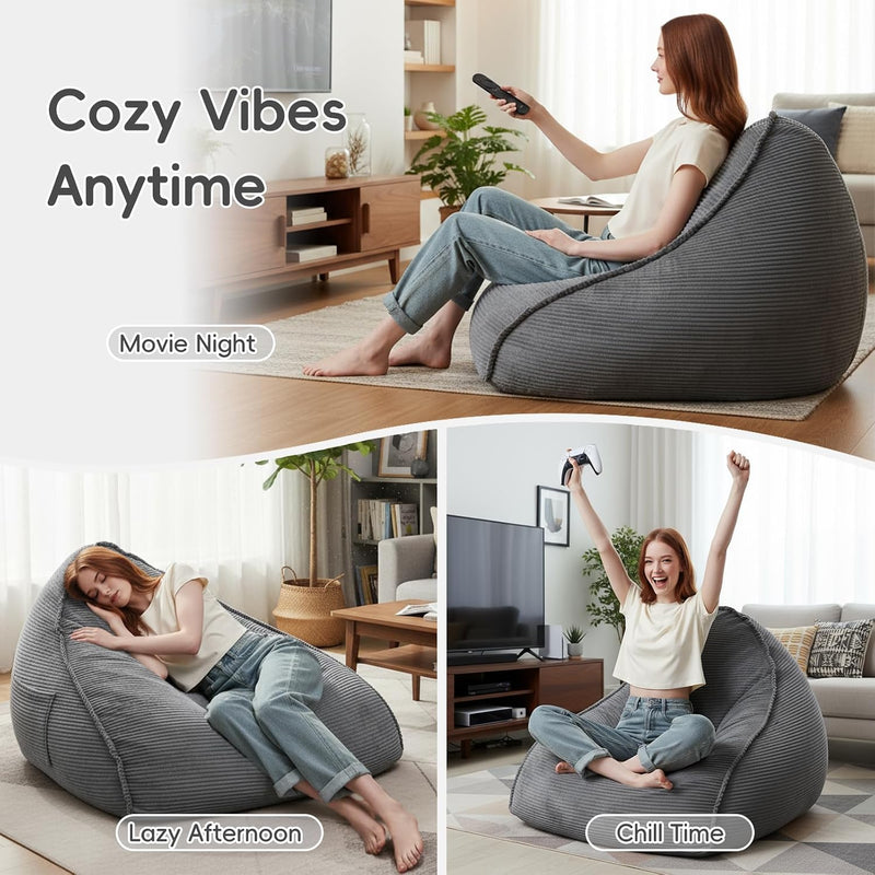 Large Bean Bag Chair with Ottoman Corduroy Floor