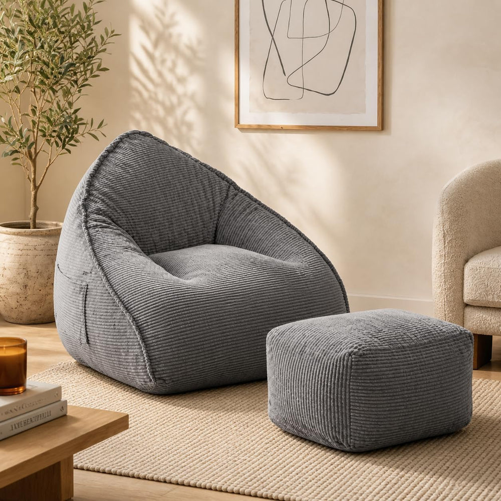 Large Bean Bag Chair with Ottoman Corduroy Floor