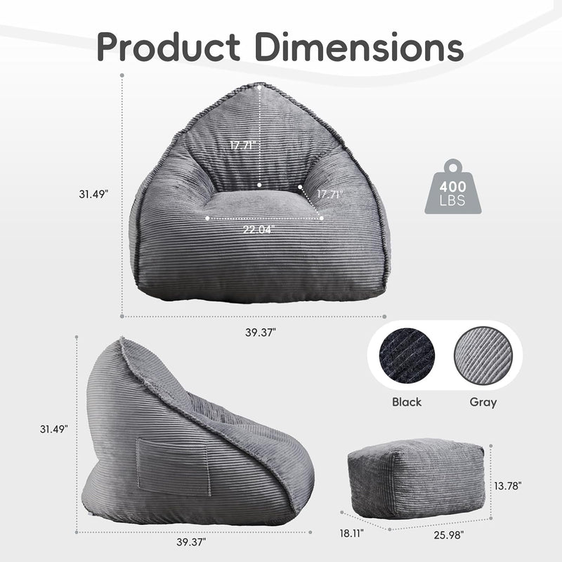 Large Bean Bag Chair with Ottoman Corduroy Floor
