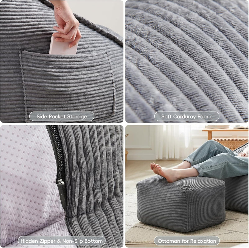 Large Bean Bag Chair with Ottoman Corduroy Floor