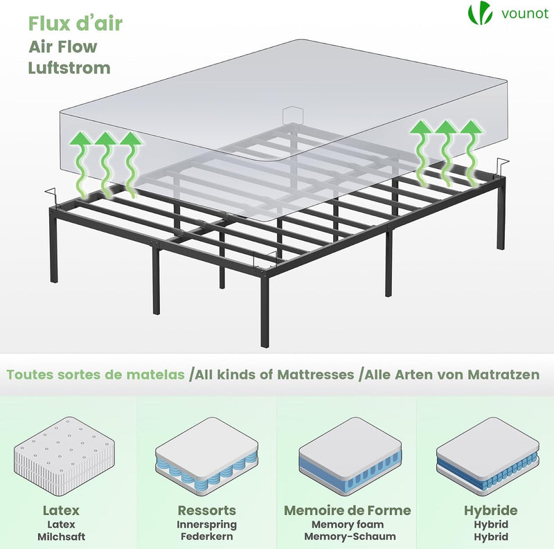 Large Bed Frame Sturdy Metal with Steel Slat