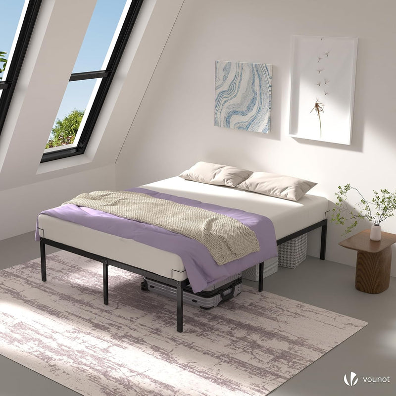 Large Bed Frame Sturdy Metal with Steel Slat