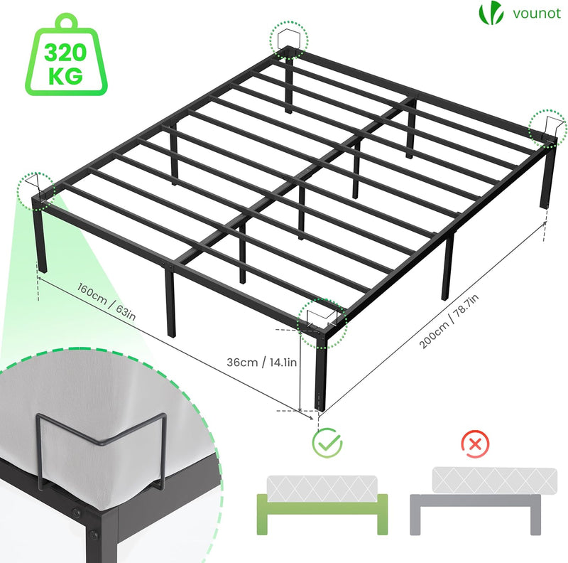 Large Bed Frame Sturdy Metal with Steel Slat