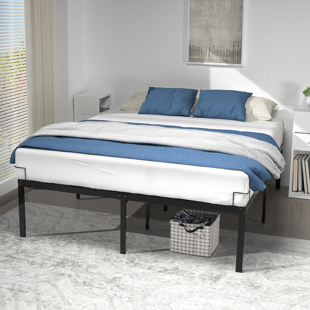 Large Bed Frame Sturdy Metal with Steel Slat