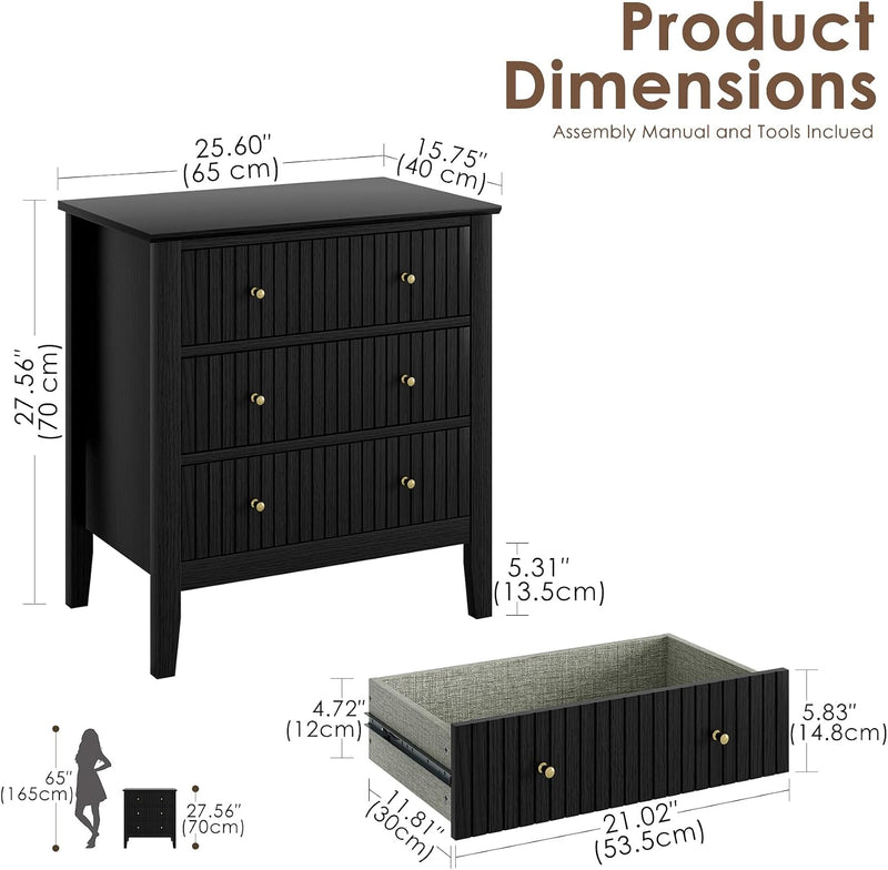 Large Bedside Table Bedroom 3 Drawer Chest